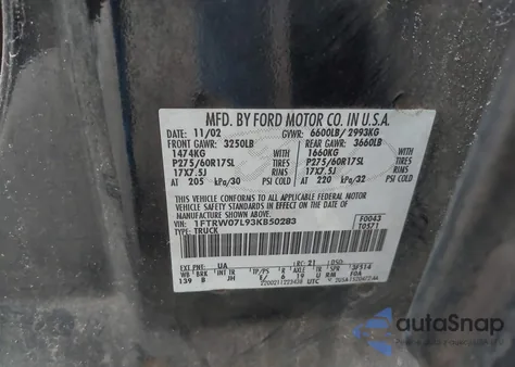 2003 Ford F-150 Xlt/Lariat z USA, uszkodzony, nr VIN 1FTRW07L93KB50283